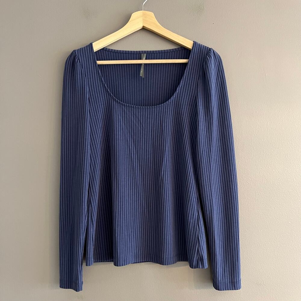 Anthropologie Women Small Blue Purple Ribbed Knit Pullover Scoop Neck Top
